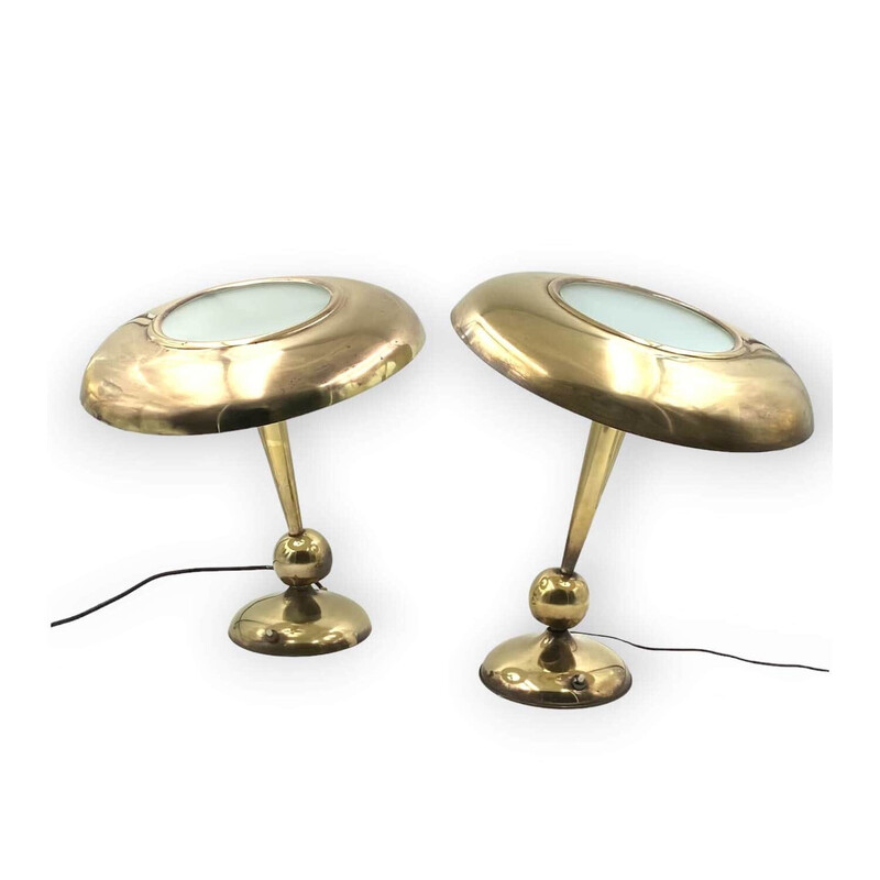 Pair of vintage brass and glass table lamps by Oscar Torlasco for Lumi, Italy 1960