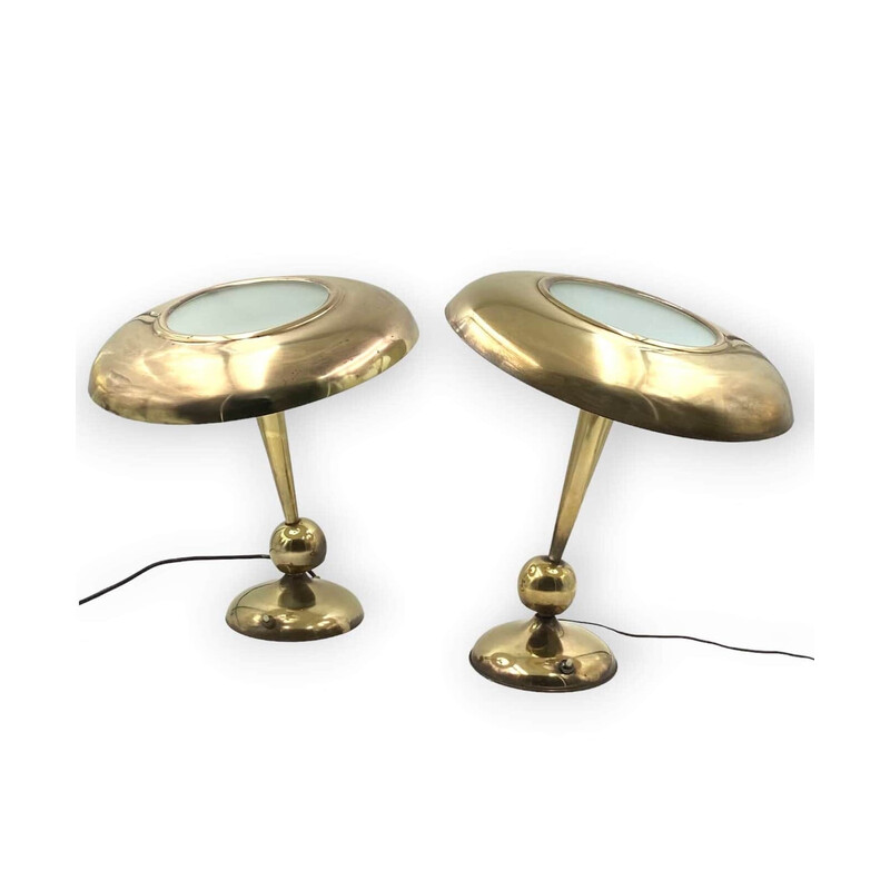 Pair of vintage brass and glass table lamps by Oscar Torlasco for Lumi, Italy 1960