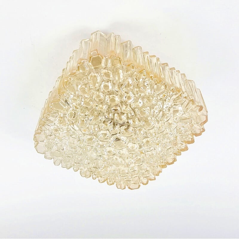 Vintage amber glass ceiling lamp by Helena Tynell for Limburg, Germany 1970s