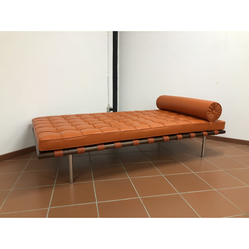 Sofá cama vintage de cuero naranja para Knoll