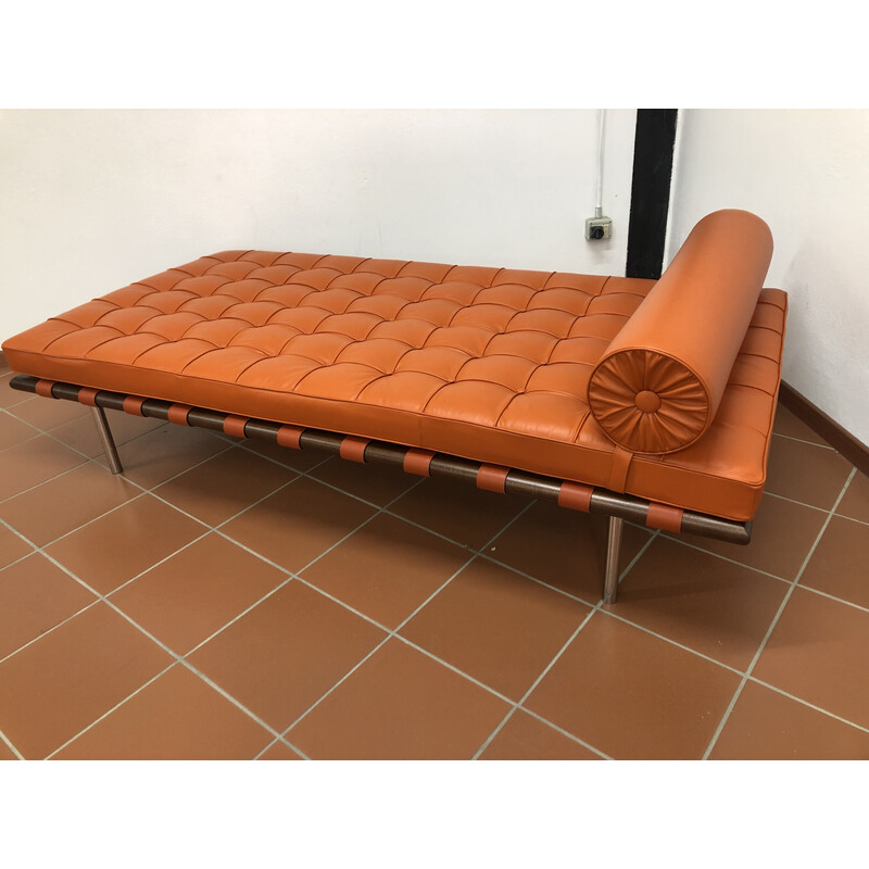 Sofá cama vintage de cuero naranja para Knoll