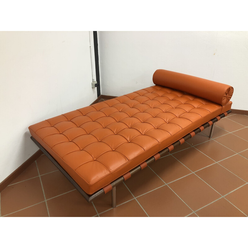 Sofá cama vintage de cuero naranja para Knoll