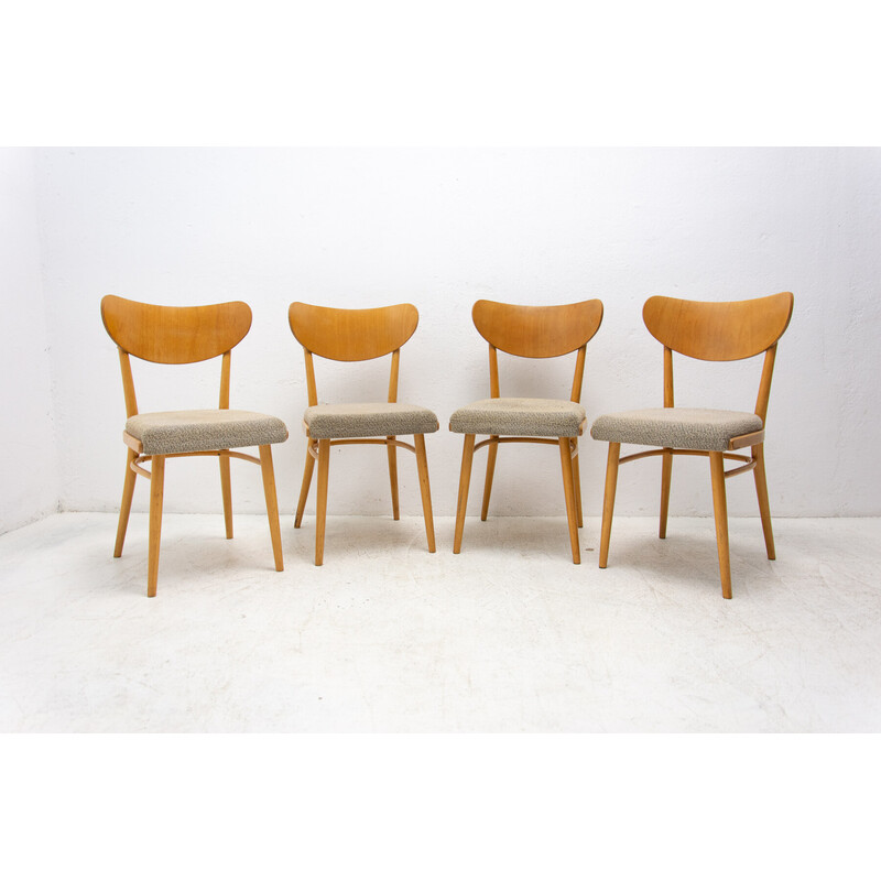 Set of 4 vintage chairs in beech and fabric, Czechoslovakia 1960