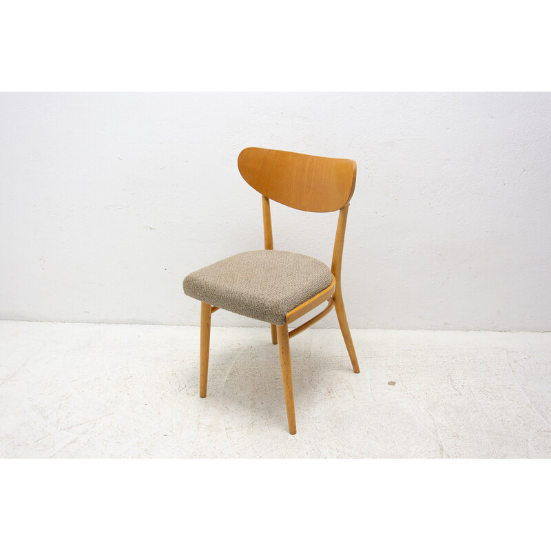 Set of 4 vintage chairs in beech and fabric, Czechoslovakia 1960