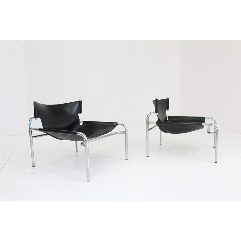 Pair of vintage leather lounge chairs by Walter Antonis for 't Spectrum, Netherlands 1970