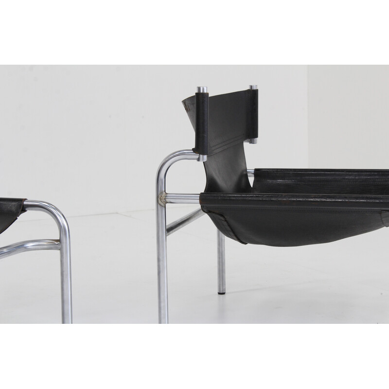 Pair of vintage leather lounge chairs by Walter Antonis for 't Spectrum, Netherlands 1970