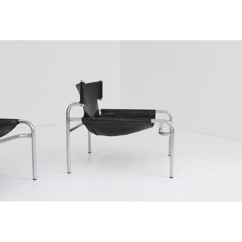 Pair of vintage leather lounge chairs by Walter Antonis for 't Spectrum, Netherlands 1970