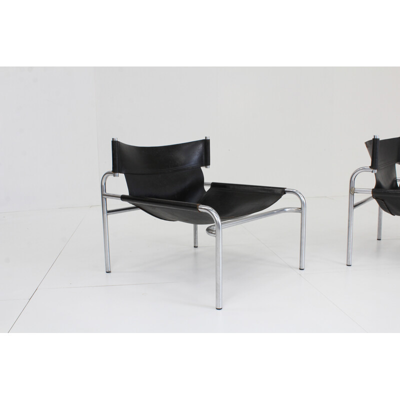 Pair of vintage leather lounge chairs by Walter Antonis for 't Spectrum, Netherlands 1970