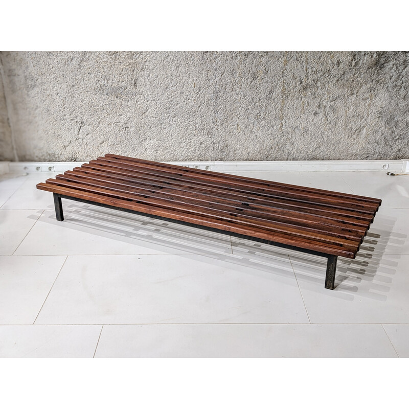 Vintage Cansado bench in mahogany by Charlotte Perriand for Steph Simon, 1960s