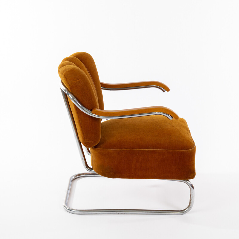 Pareja de sillones cantilever vintage en haya y terciopelo, 1930