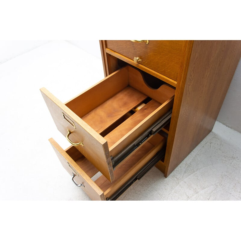 Vintage industrial filing cabinet in oak, plywood and metal, Czechoslovakia 1930s