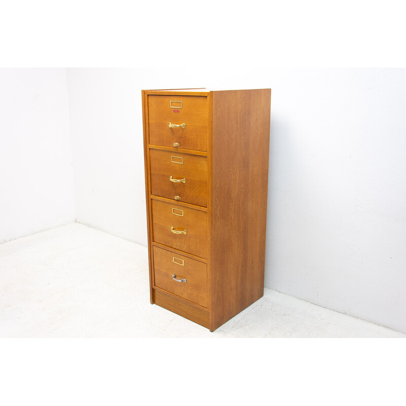 Vintage industrial filing cabinet in oak, plywood and metal, Czechoslovakia 1930s