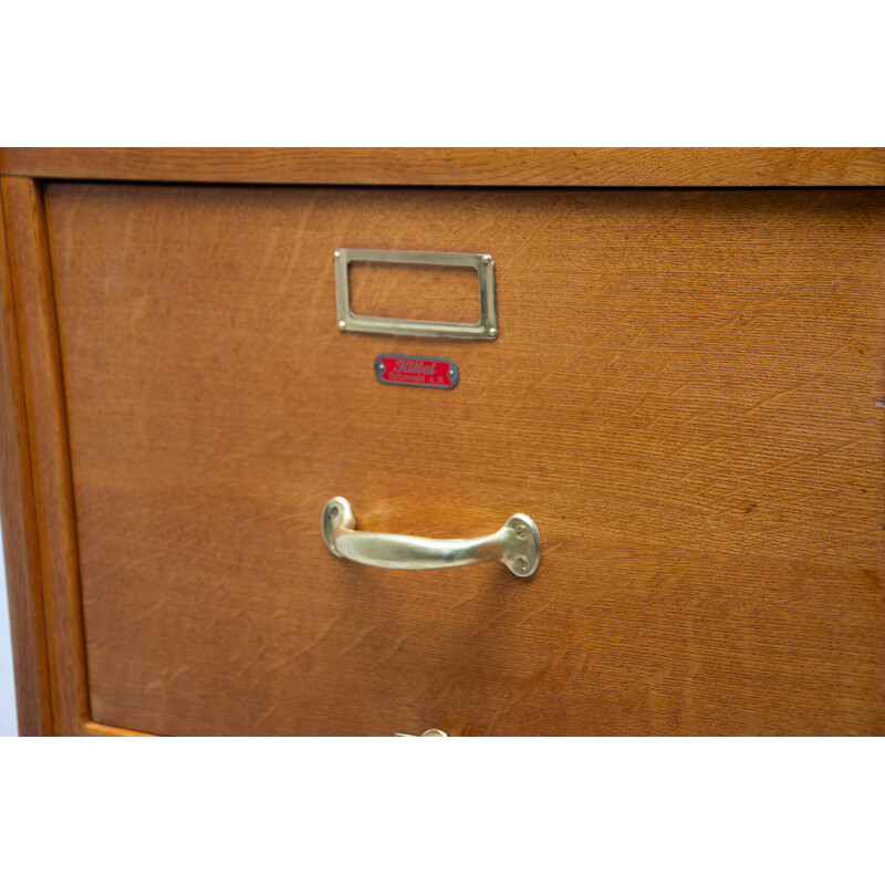 Vintage industrial filing cabinet in oak, plywood and metal, Czechoslovakia 1930s