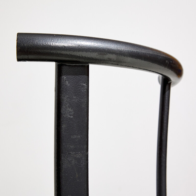Chaise vintage avec cadre en métal et revêtement en cuir, 1980