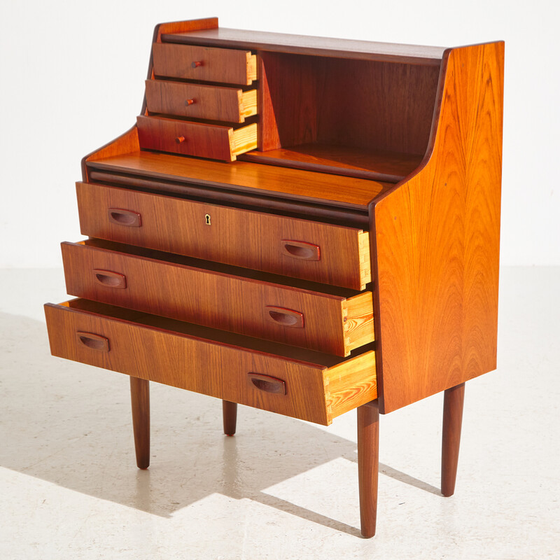 Vintage Danish teak six-drawer secretary