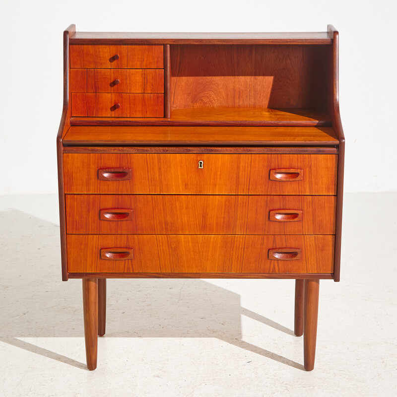 Vintage Danish teak six-drawer secretary