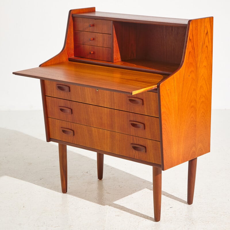 Vintage Danish teak six-drawer secretary