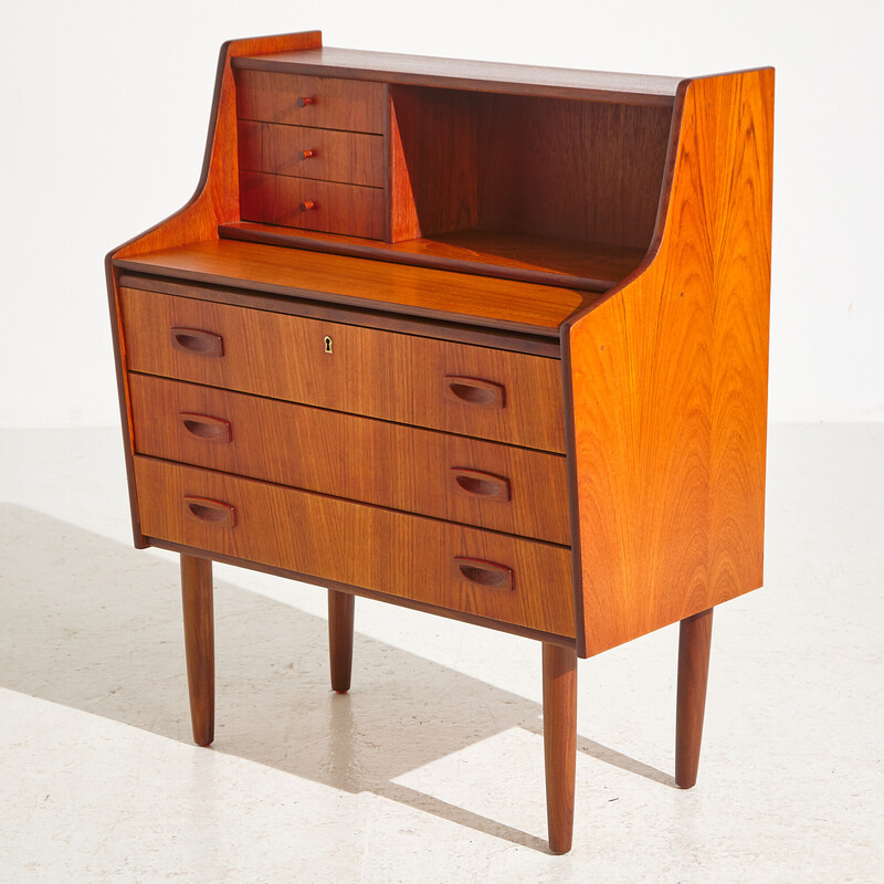 Vintage Danish teak six-drawer secretary