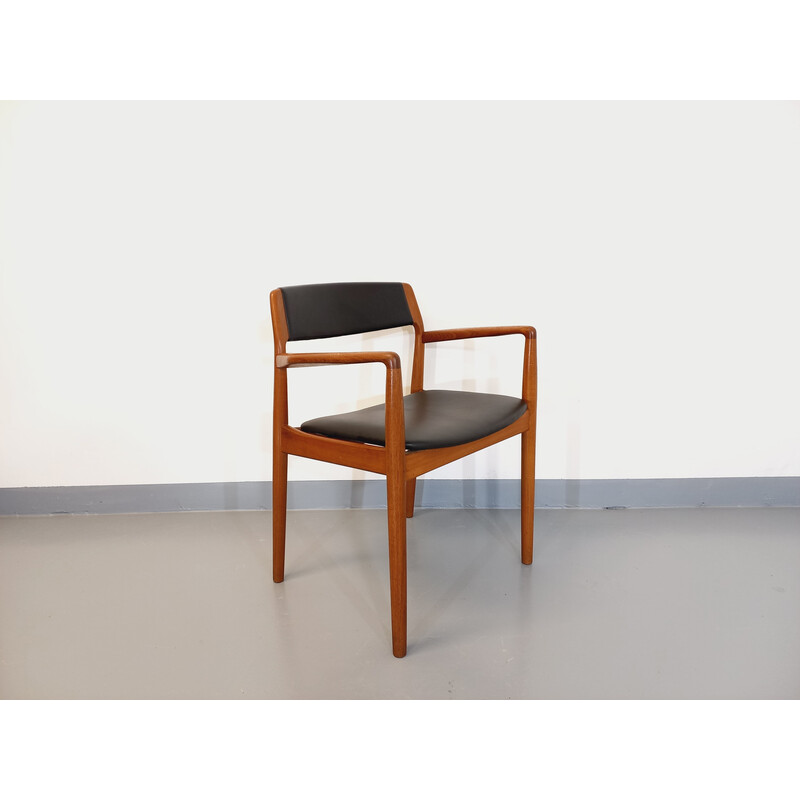 Scandinavian vintage armchair in teak and black skai by Niels Otto Møller, 1960