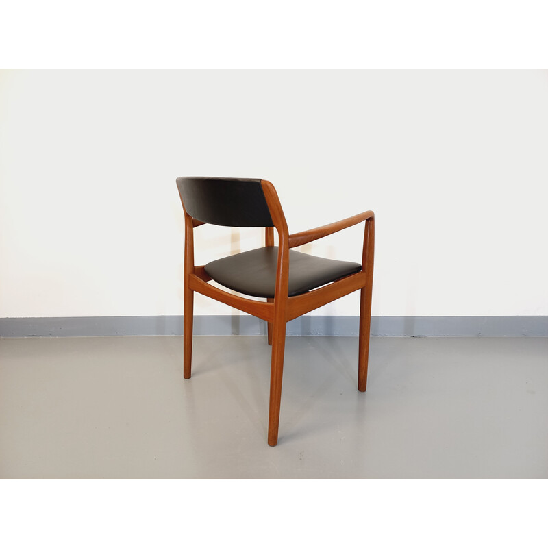 Scandinavian vintage armchair in teak and black skai by Niels Otto Møller, 1960