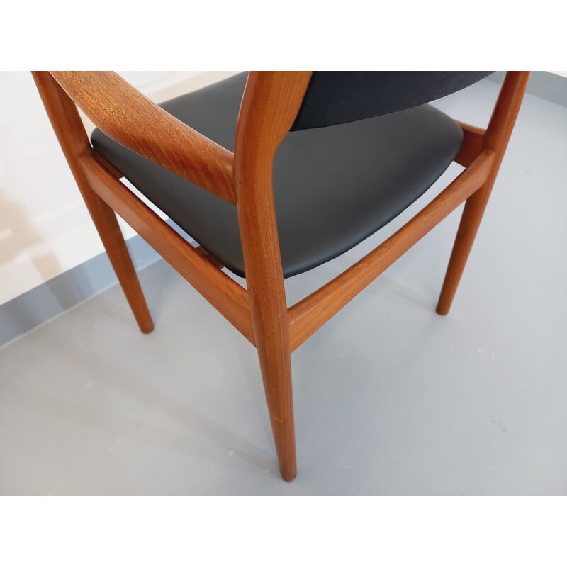 Scandinavische vintage fauteuil in teakhout en zwart skai van Niels Otto Møller, 1960