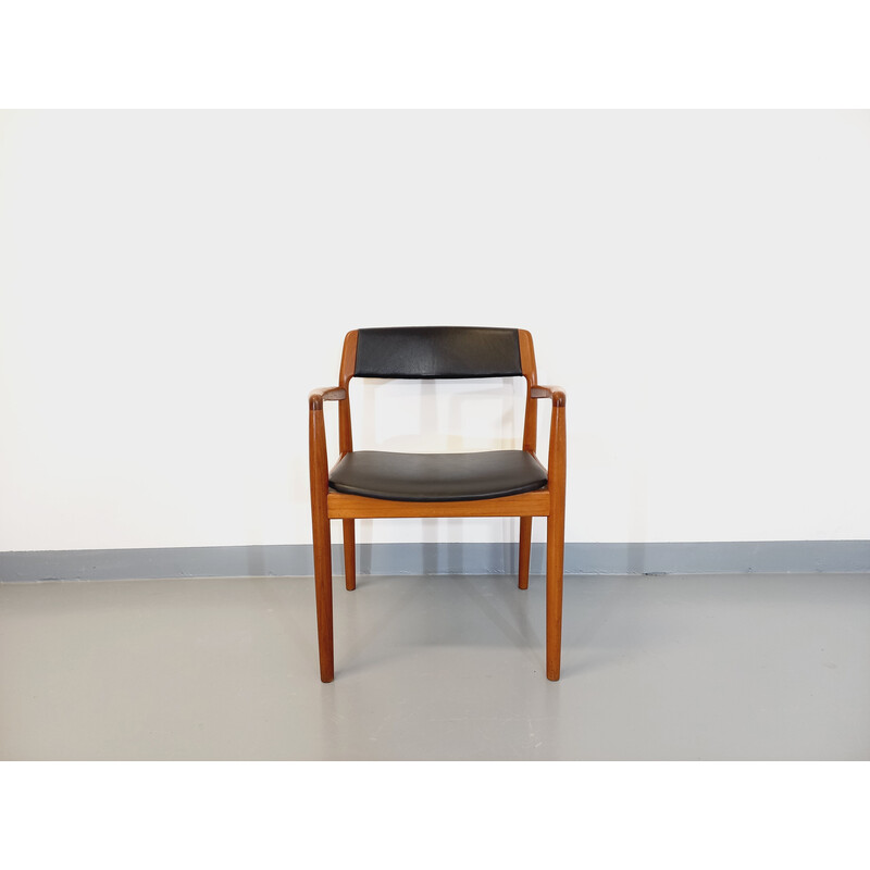 Scandinavische vintage fauteuil in teakhout en zwart skai van Niels Otto Møller, 1960