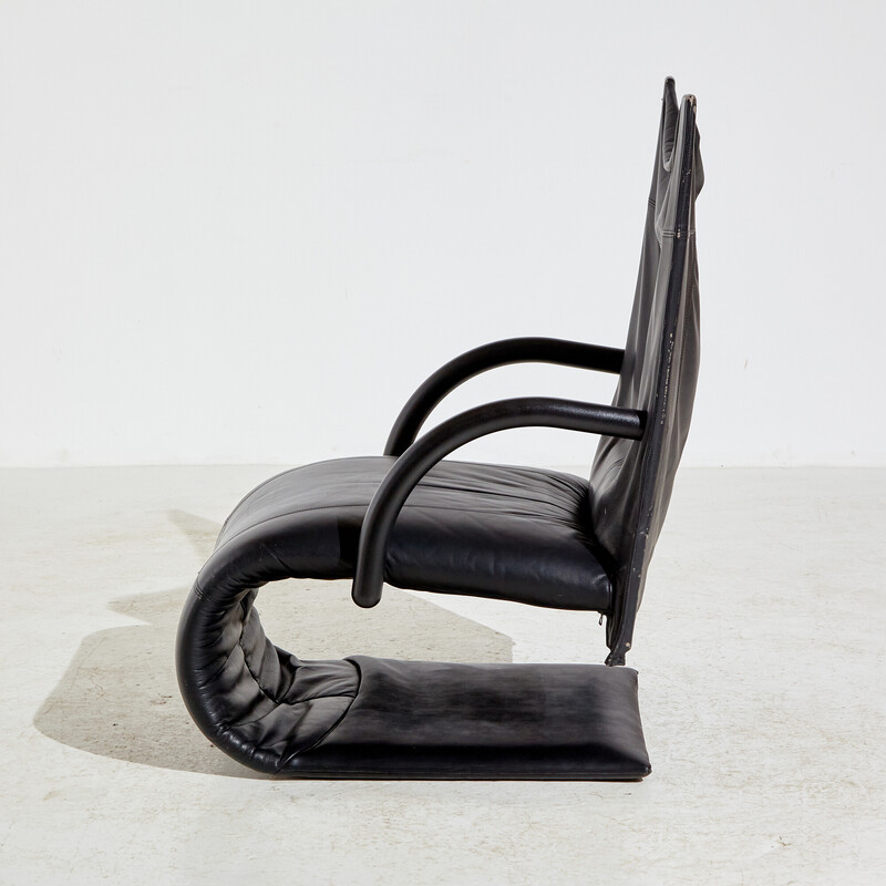 Vintage leather and metal Zen armchair by Claude Brisson for Ligne Roset, 1980s