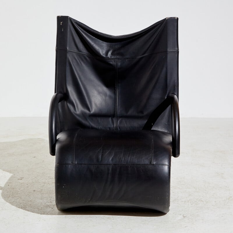 Vintage leather and metal Zen armchair by Claude Brisson for Ligne Roset, 1980s