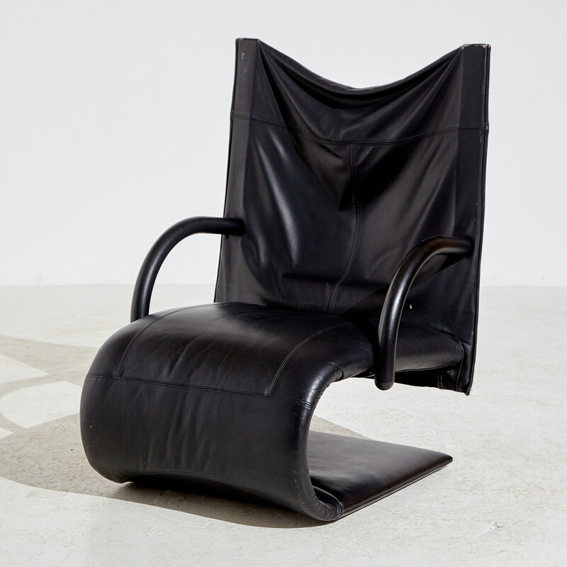 Fauteuil zen vintage en cuir et métal par Claude Brisson pour Ligne Roset, 1980