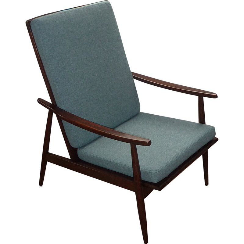 Grüner skandinavischer Sessel aus Buche und Flanell - 1950