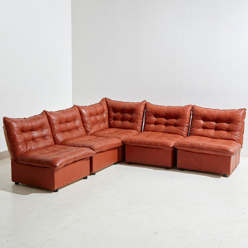 Vintage leather living room set, 1970s