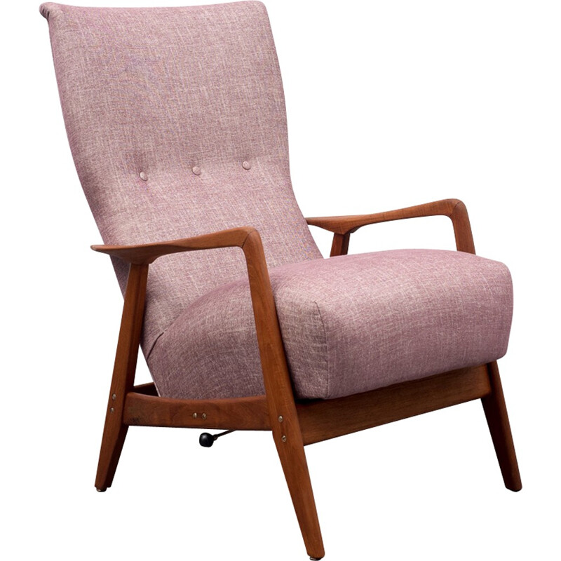 Pink armchair in teak by F. Ohlsson for Dux - 1960s