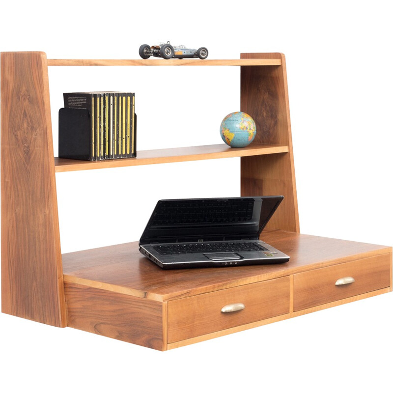 Handy wall writing desk in walnut wood - 1950s