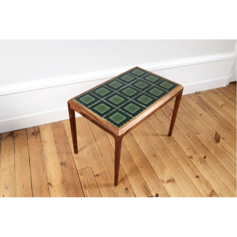 Vintage rosewood and ceramic side coffee table by Hansen, 1960s