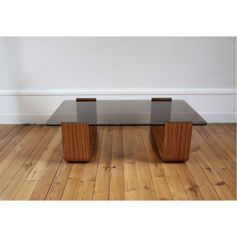 Vintage coffee table in glass and rosewood, 1970