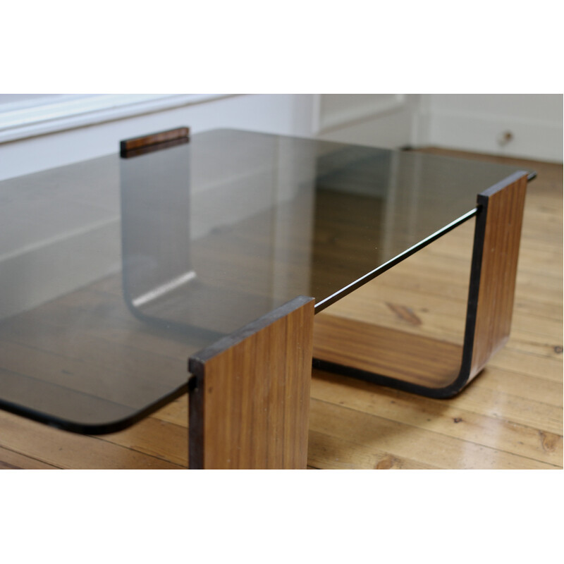Vintage coffee table in glass and rosewood, 1970