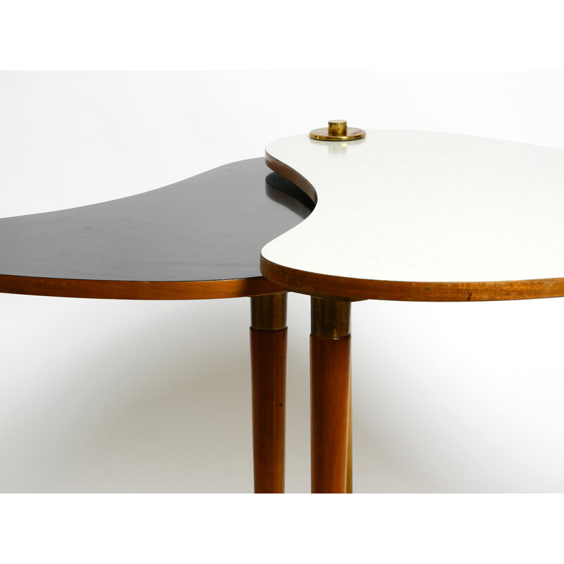 Table d'appoint vintage en forme de rein composée de deux tables pivotantes
