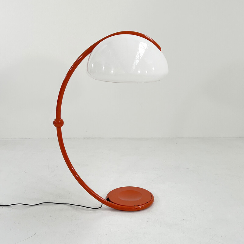 Lampada da terra Serpente arancione vintage di Elio Martinelli per Martinelli Luce, anni '70