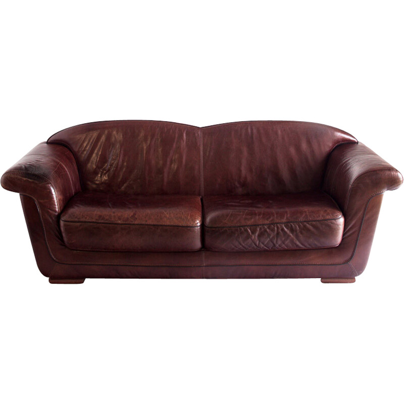 Vintage "Club" leather sofa, France 1980