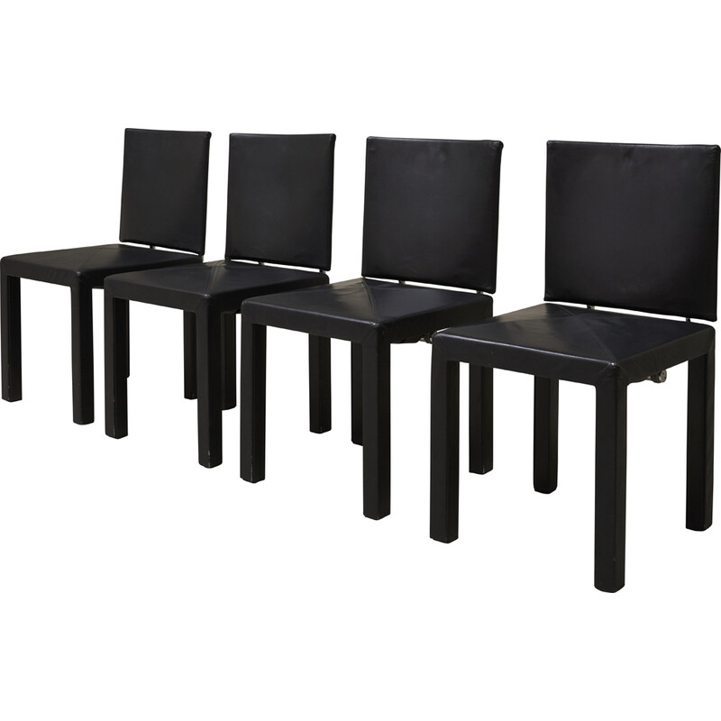 Set of 4 vintage Arcadia chairs in black leather and chrome by Paolo Piva for B and B Italia