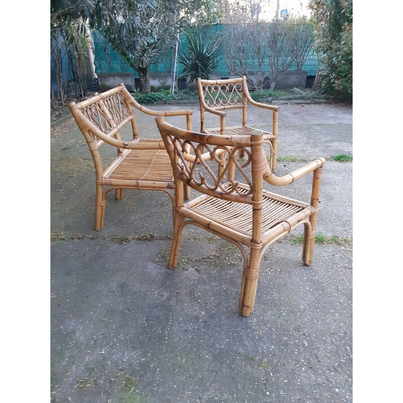 Vintage living room set in bamboo, 1970