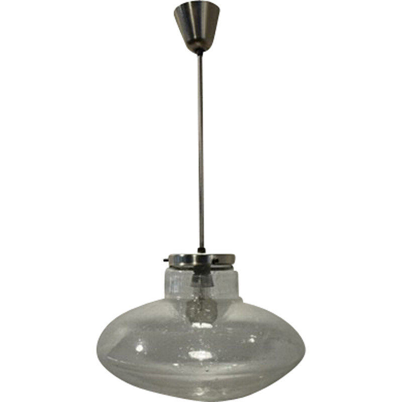 Vintage "Ufo" glass and chrome pendant lamp by Kamenicky Senov for Efc