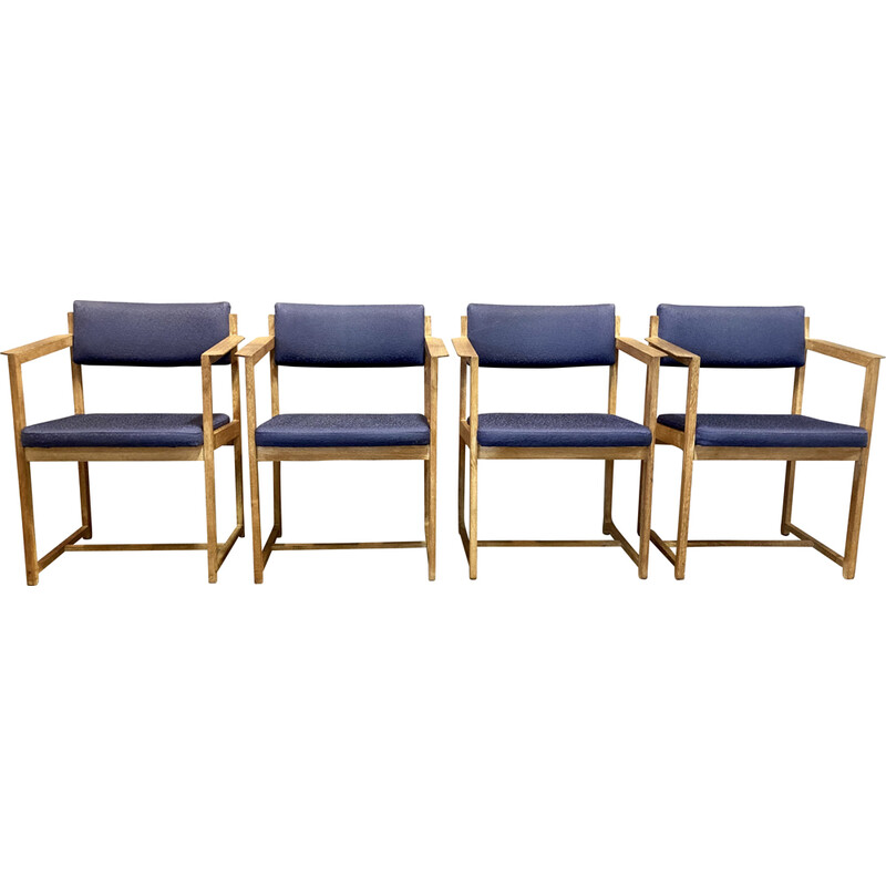 Set of 4 vintage Scandinavian armchairs in limed oak, 1960s