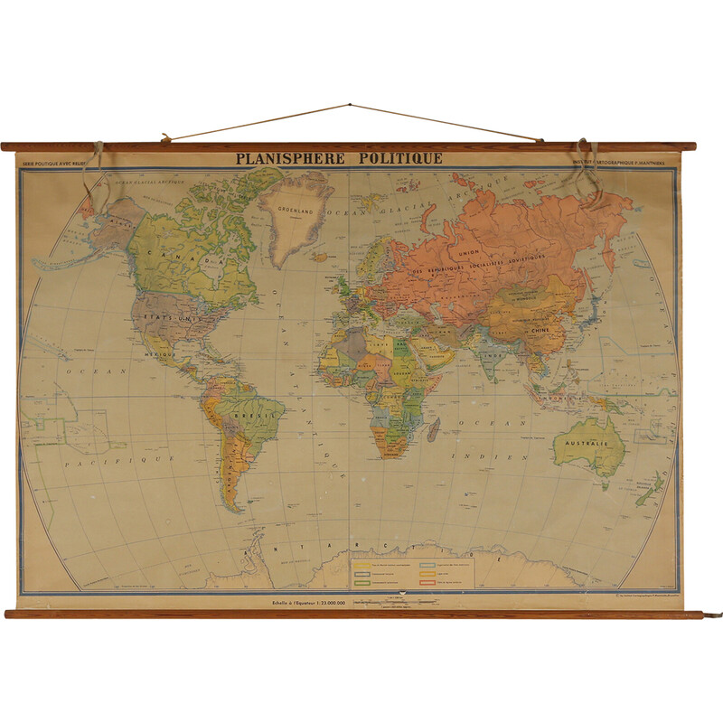 Vintage world school map, 1950