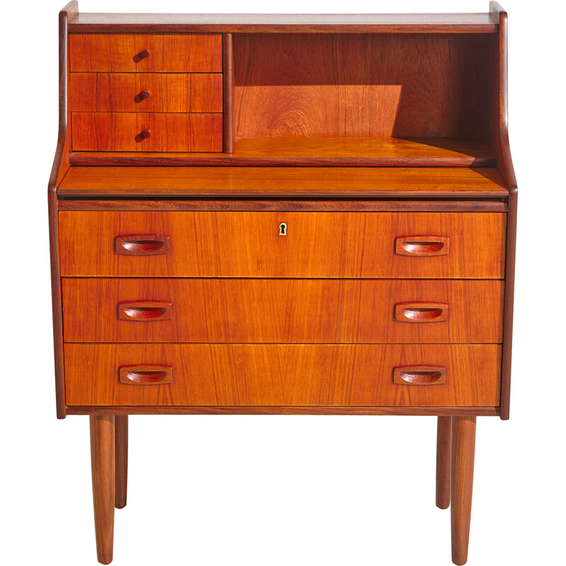 Vintage Danish teak six-drawer secretary