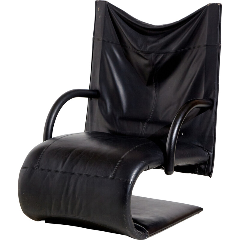 Vintage leather and metal Zen armchair by Claude Brisson for Ligne Roset, 1980s