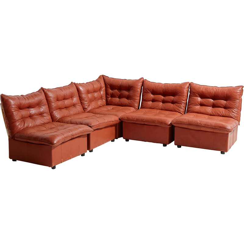 Vintage leather living room set, 1970s