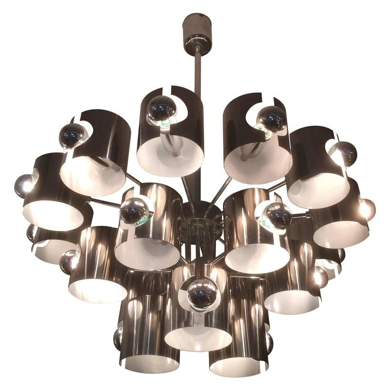 Big aluminium lamperti chandelier 21 lights - 1970s