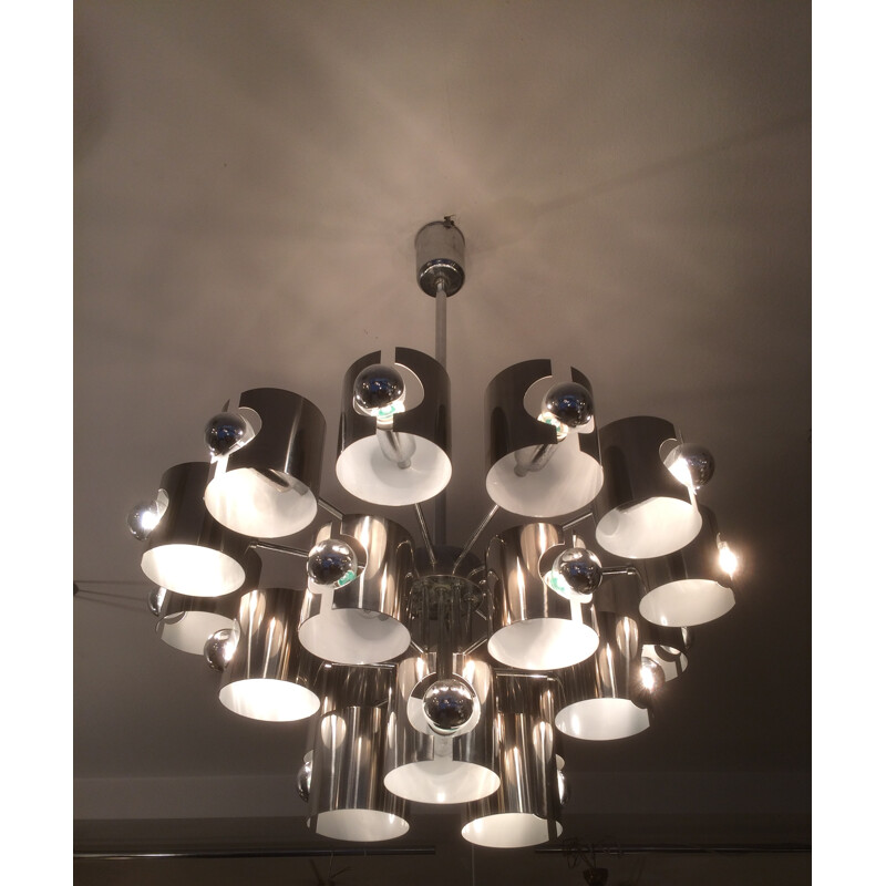 Big aluminium lamperti chandelier 21 lights - 1970s