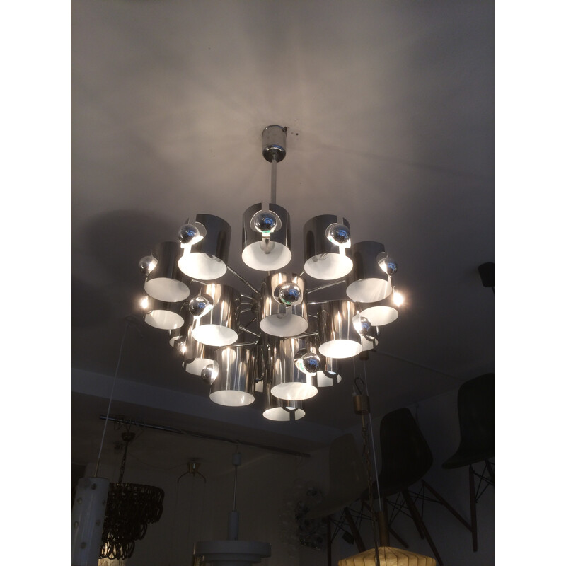 Big aluminium lamperti chandelier 21 lights - 1970s